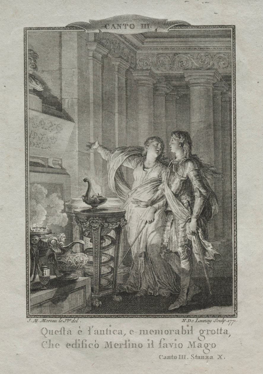 En la gruta de Merlín, el mago, 1771 de Nicolas Delaunay