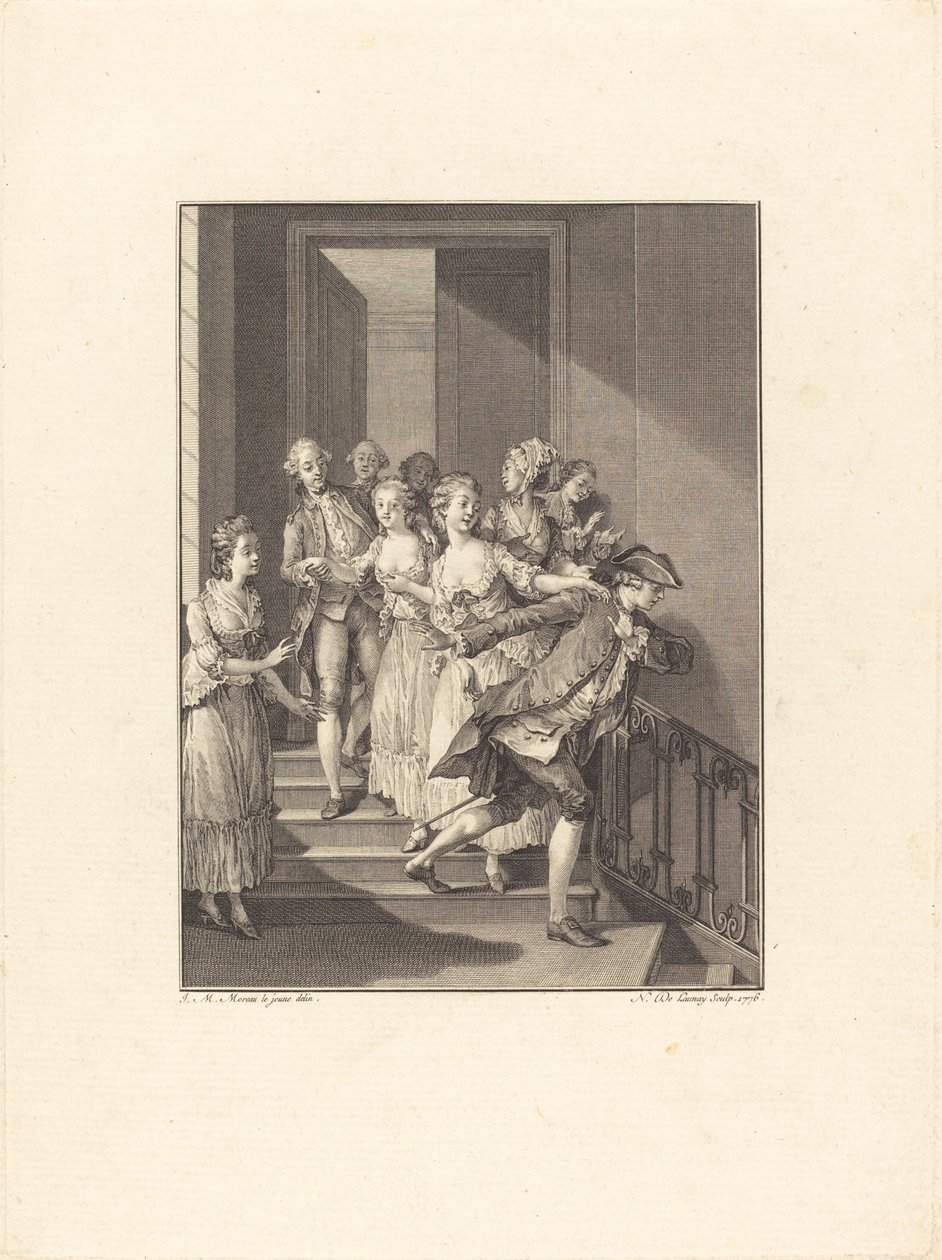 Saint-Preux sale de casa de mujeres del mundo de Nicolas Delaunay after Jean Michel Moreau