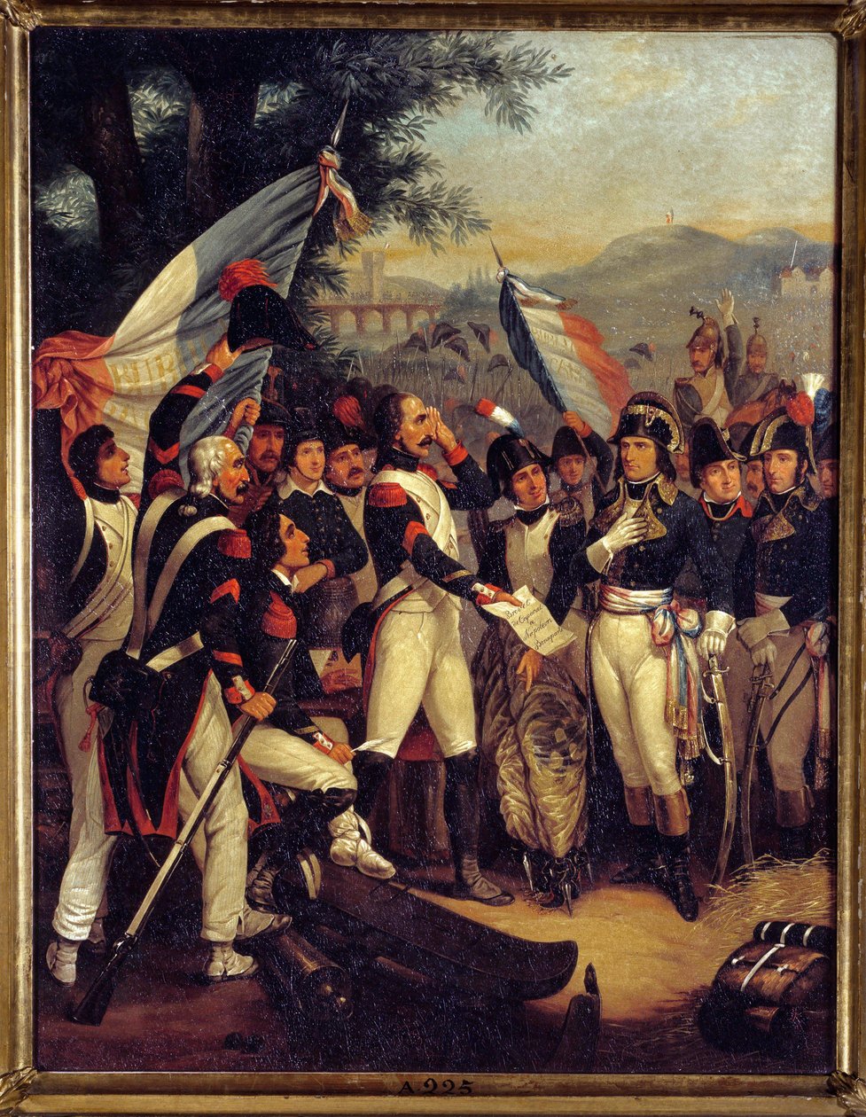 El certificado de cabo a Lodi 10/05/1796 Napoleón Bonaparte (1769-1821) recibió el certificado de cabo. Pintura de Nicolas Eustache Morin (1799-1850) 1799 Sol. 0,42x0,33 m Ile d
