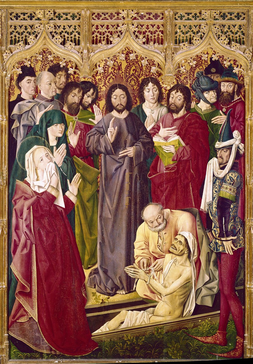 La resurrección de Lázaro (temple sobre tabla) de Nicolas Froment