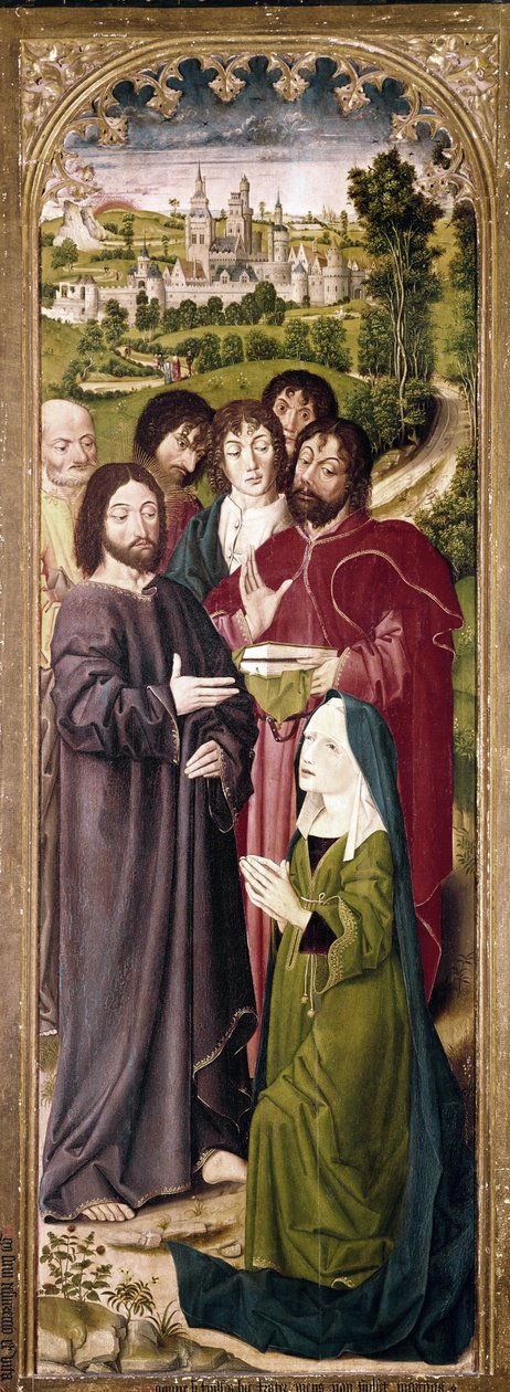 La resurrección de Lázaro: Marta ante Cristo (detalle del panel izquierdo) de Nicolas Froment