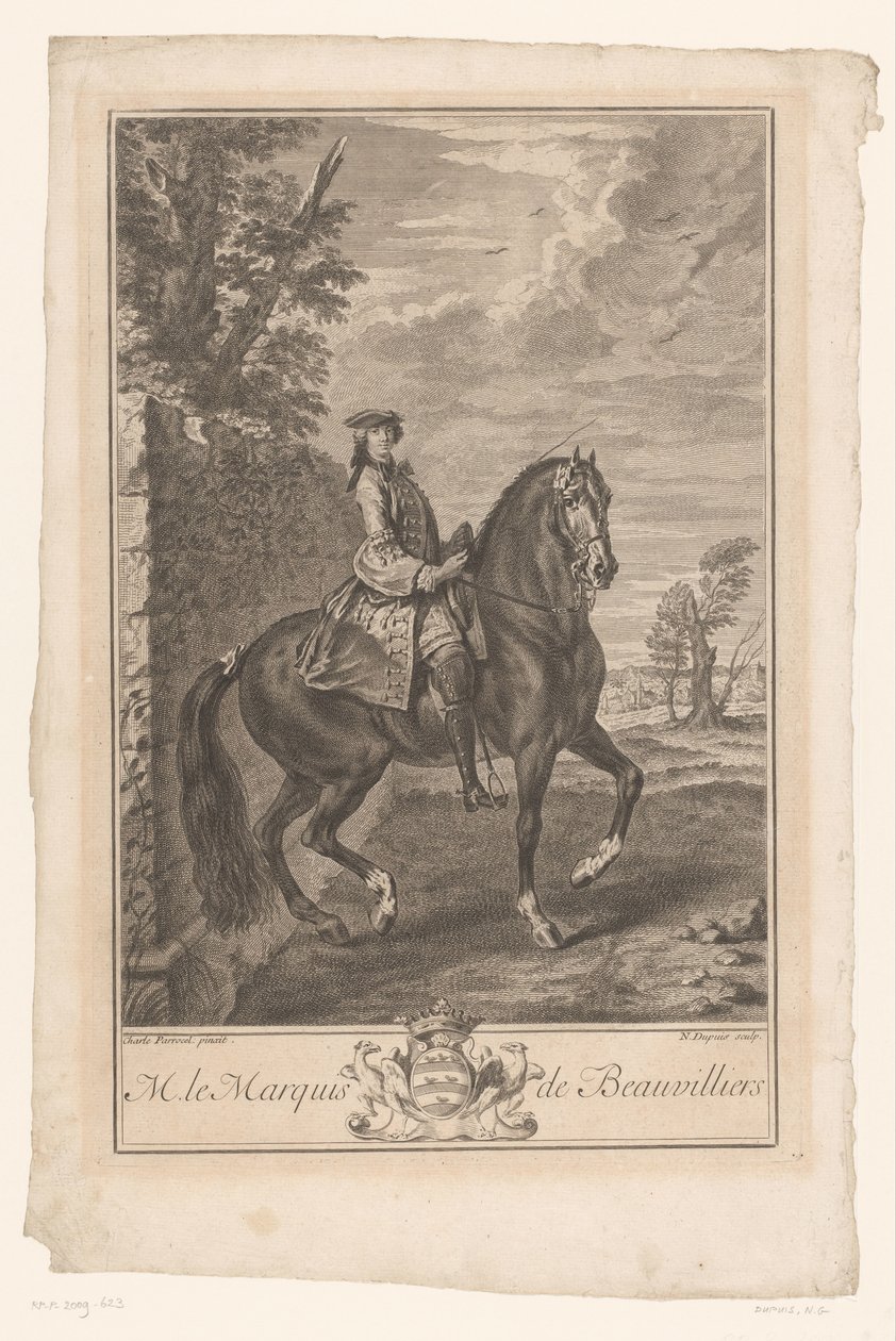 Retrato ecuestre de Paul de Beauvilliers M. le Marquis de Beauvilliers (título sobre objeto) de Nicolas Gabriel Dupuis