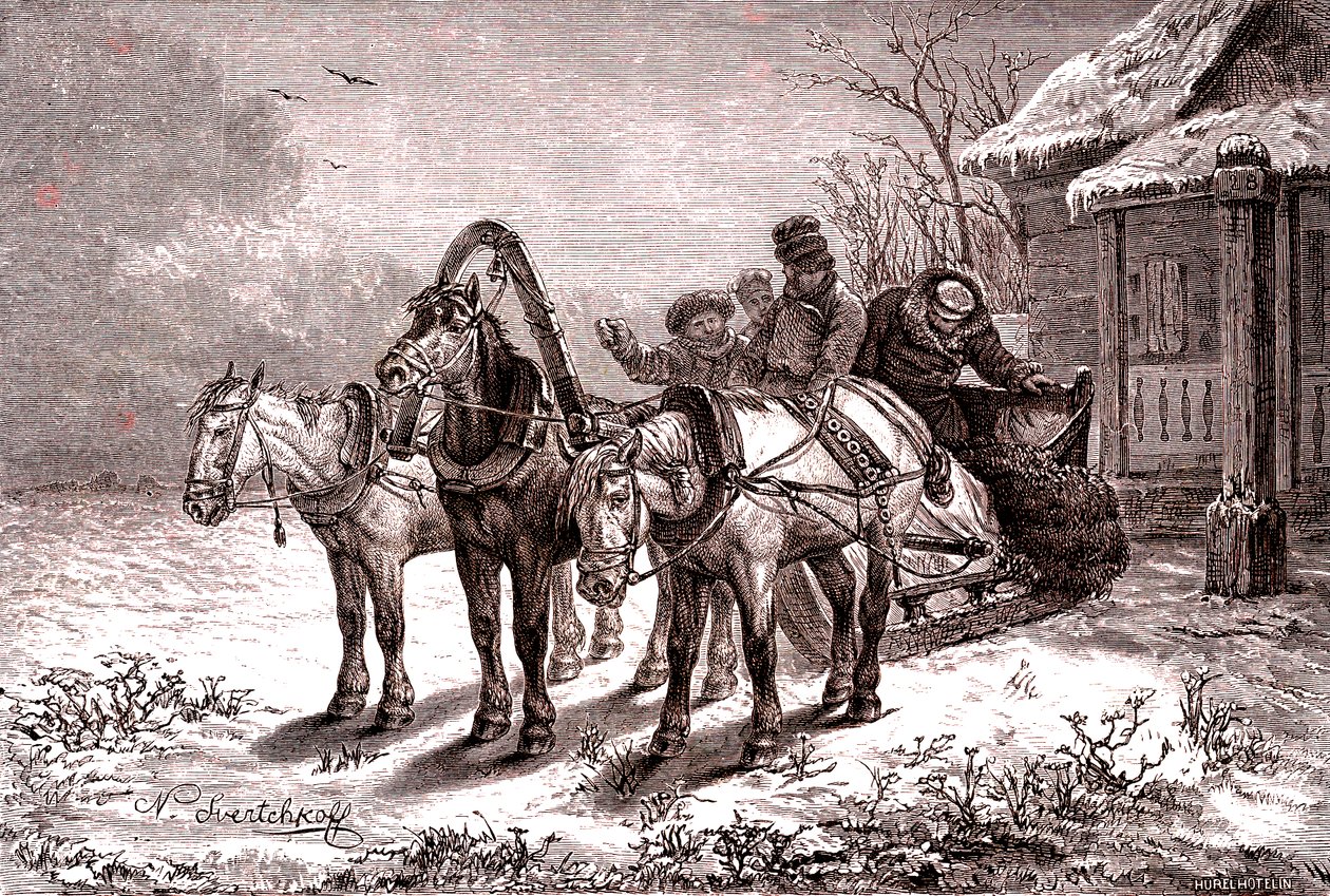 Rusia. Estación de relevo en 1865. Casa de postas.1865 (Grabado) de Nicolas Gregorovitch Svertschkoff