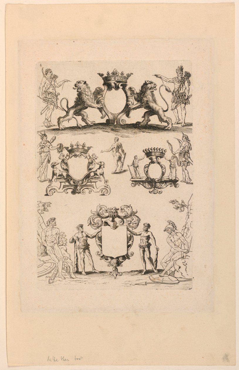 Diseño para escudo de armas, de "Livre de Cartouches" de Nicolas Guerard