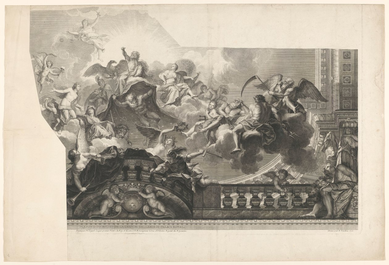 Pintura de techo con asamblea de dioses (lámina 2) Plafond du Milieu de la Grande Gallerie du Palais Royal (título sobre objeto) de Nicolas Henri Tardieu