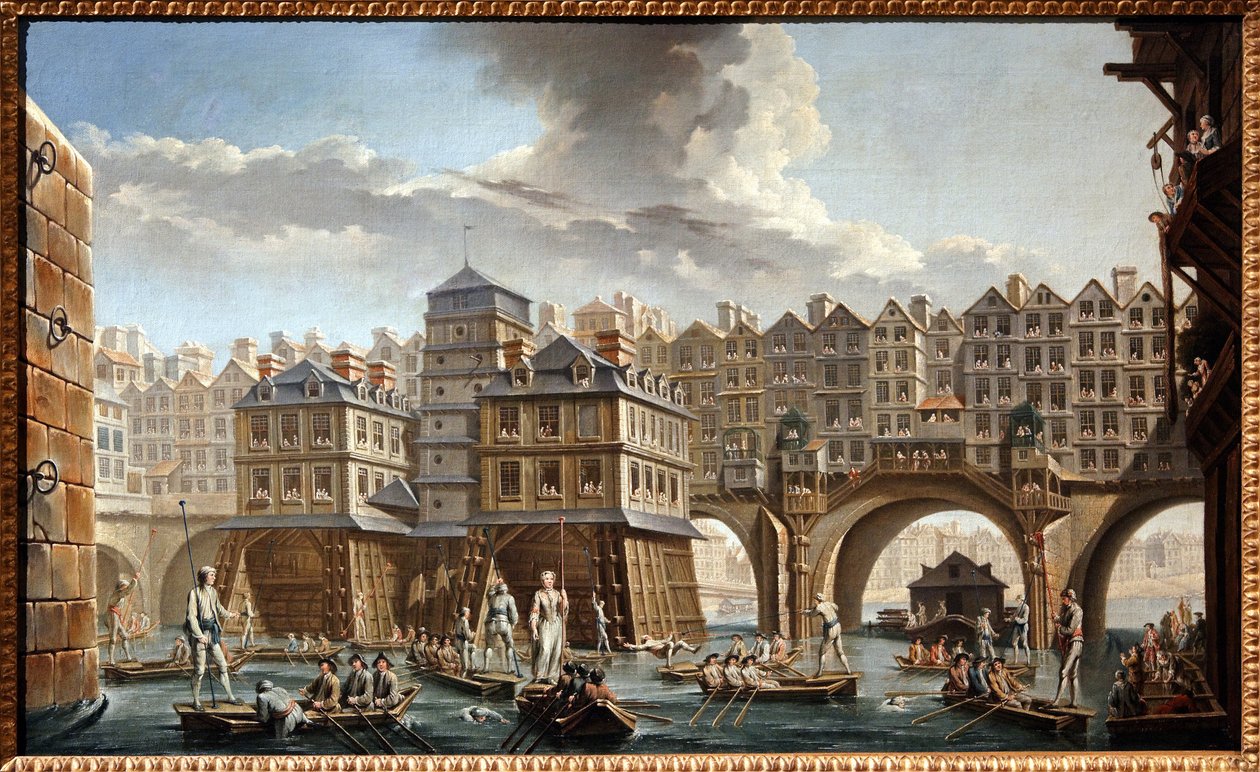 El torneo de los barqueros, entre el puente de Notre Dame y el Pont au Change de Nicolas and Jean Baptiste Raguenet