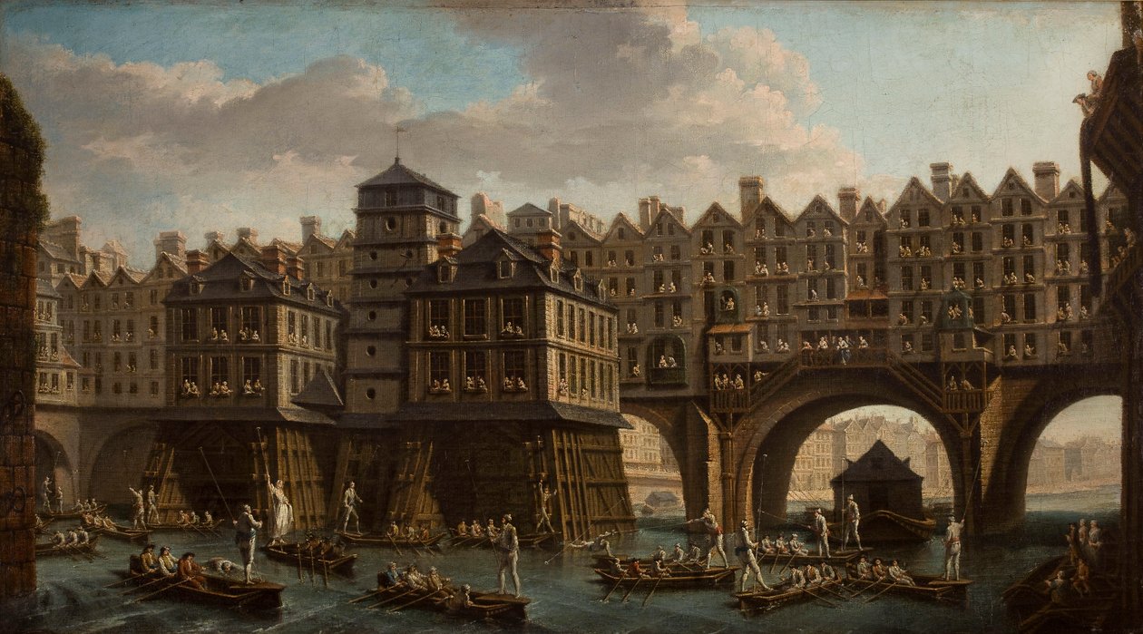 Marineros justando, entre el Pont Notre Dame y el Pont-Au-Change, París de Nicolas Jean Baptiste Raguenet