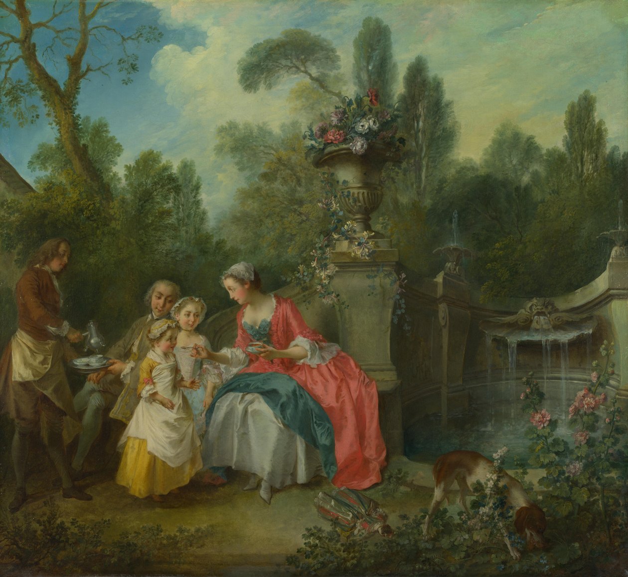 Una dama en un jardín tomando café con algunos niños, ca 1742 de Nicolas Lancret
