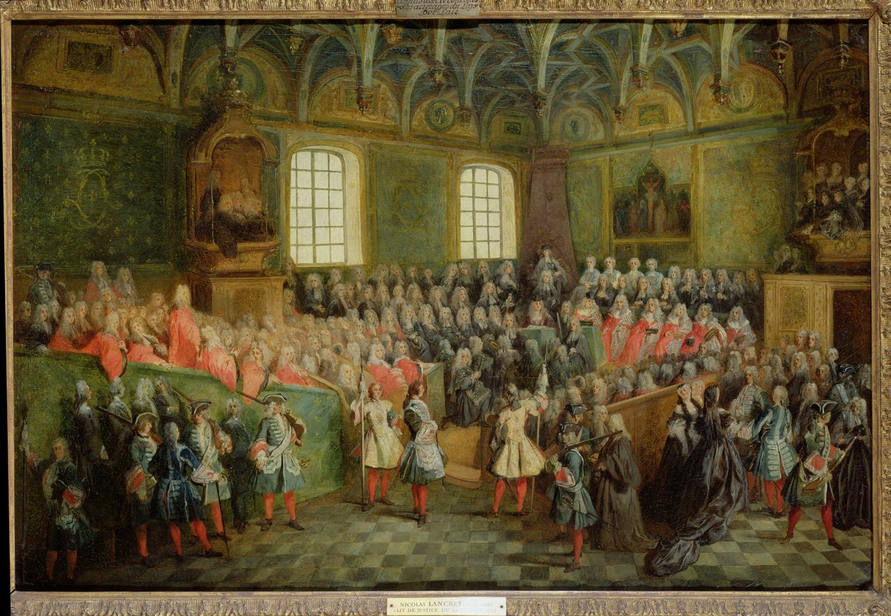Cama de justicia celebrada en el Parlamento en la mayoría de edad de Luis XV (1710-74), 22 de febrero de 1723 de Nicolas Lancret