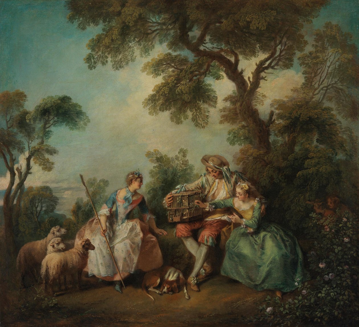 La jaula de pájaros (Los amores del bosquecillo) de Nicolas Lancret