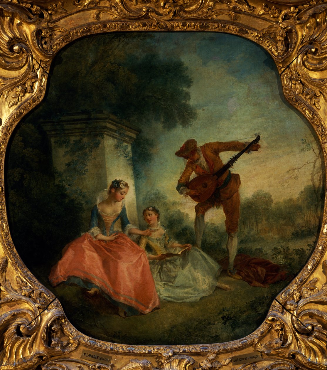 Lección de música con laúd, por Nicolas Lancret, Francia de Nicolas Lancret