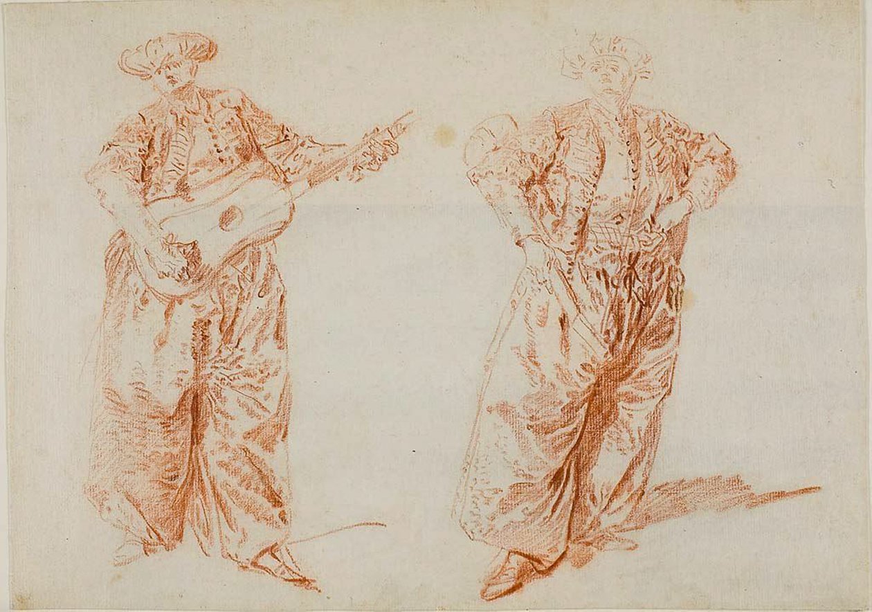 Dos Estudios de un Guitarrista con Traje Turco de Nicolas Lancret