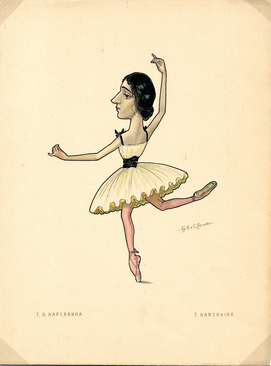 Retrato de Tamara Karsavina (1885-1978) bailarina rusa - Litografía de Nikolai Gustavovich Legat (1869-1937), extraída de Ballet russe en caricatures de Nicolas Legat