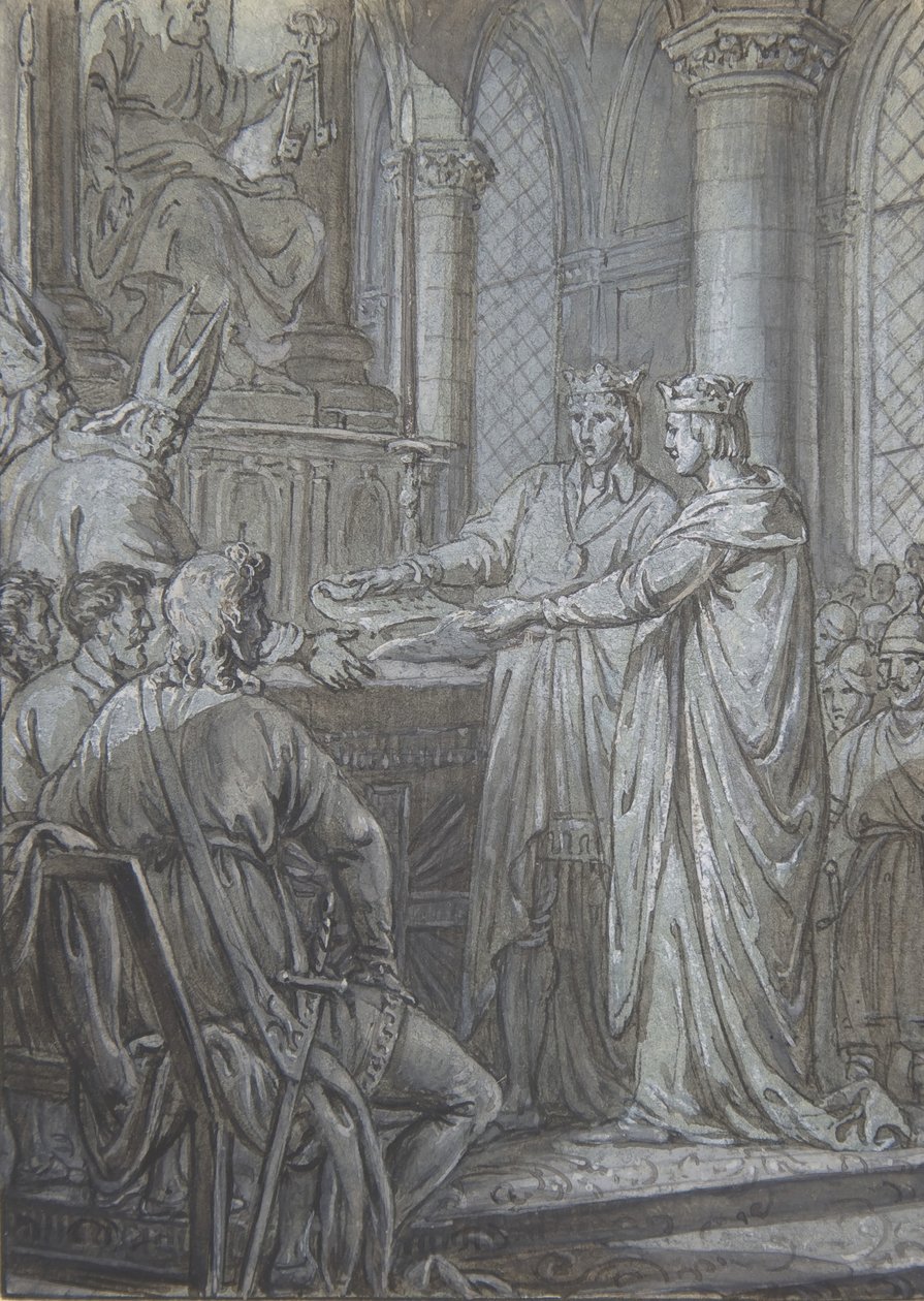 Luis III y Carlomán dan a los obispos del reino la seguridad de su fidelidad en 882 de Nicolas Lejeune