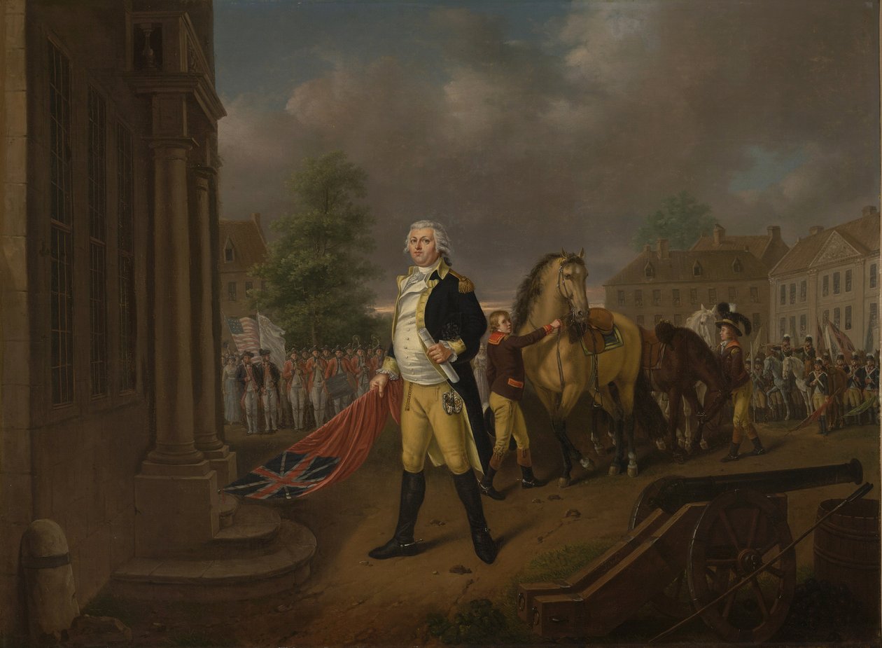El General Humphreys entregando los estandartes tomados en Yorktown al Congreso en Filadelfia de Nicolas Louis Albert Delerive