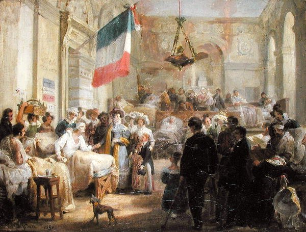 La Reina Marie-Amelie (1782-1866) visitando a los heridos en la Ambulancia de la Bolsa, 25 de agosto de 1830 de Nicolas Louis Francois Gosse