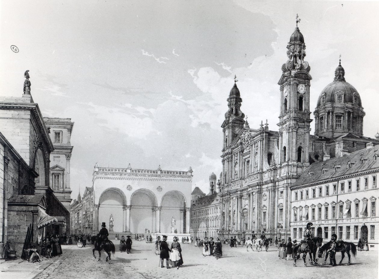 Palacio Real, Sala de Mariscales e Iglesia de los Teatinos en Múnich, primera mitad del siglo XIX de Nicolas Marie Joseph Chapuy