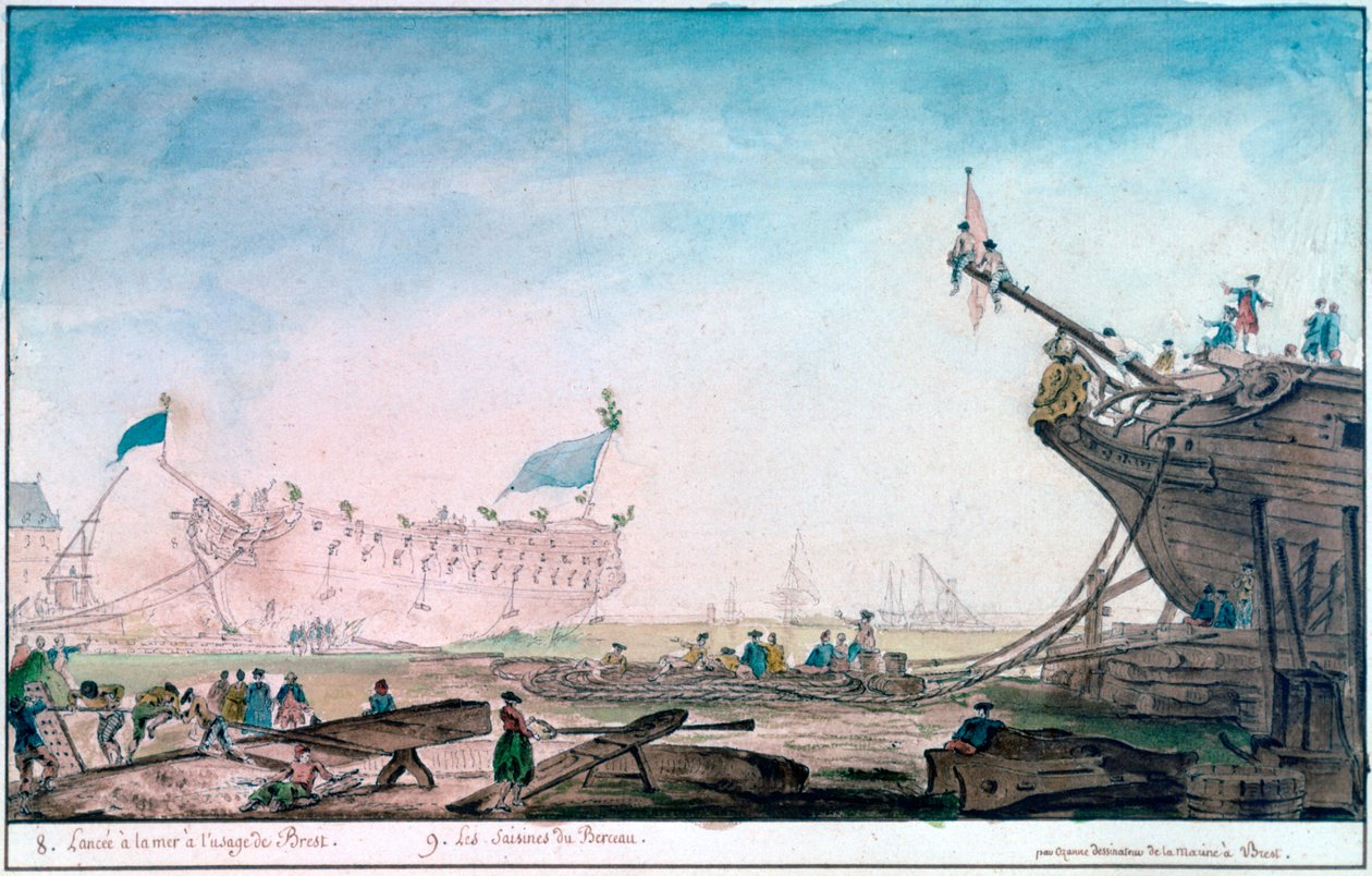 Botadura de un barco en Brest, c. 1750-1810 de Nicolas Marie Ozanne