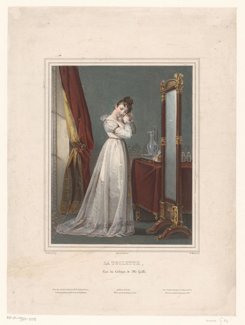 mujer joven, posición, delante de, espejo La toilette (título sobre objeto) de Nicolas Maurin