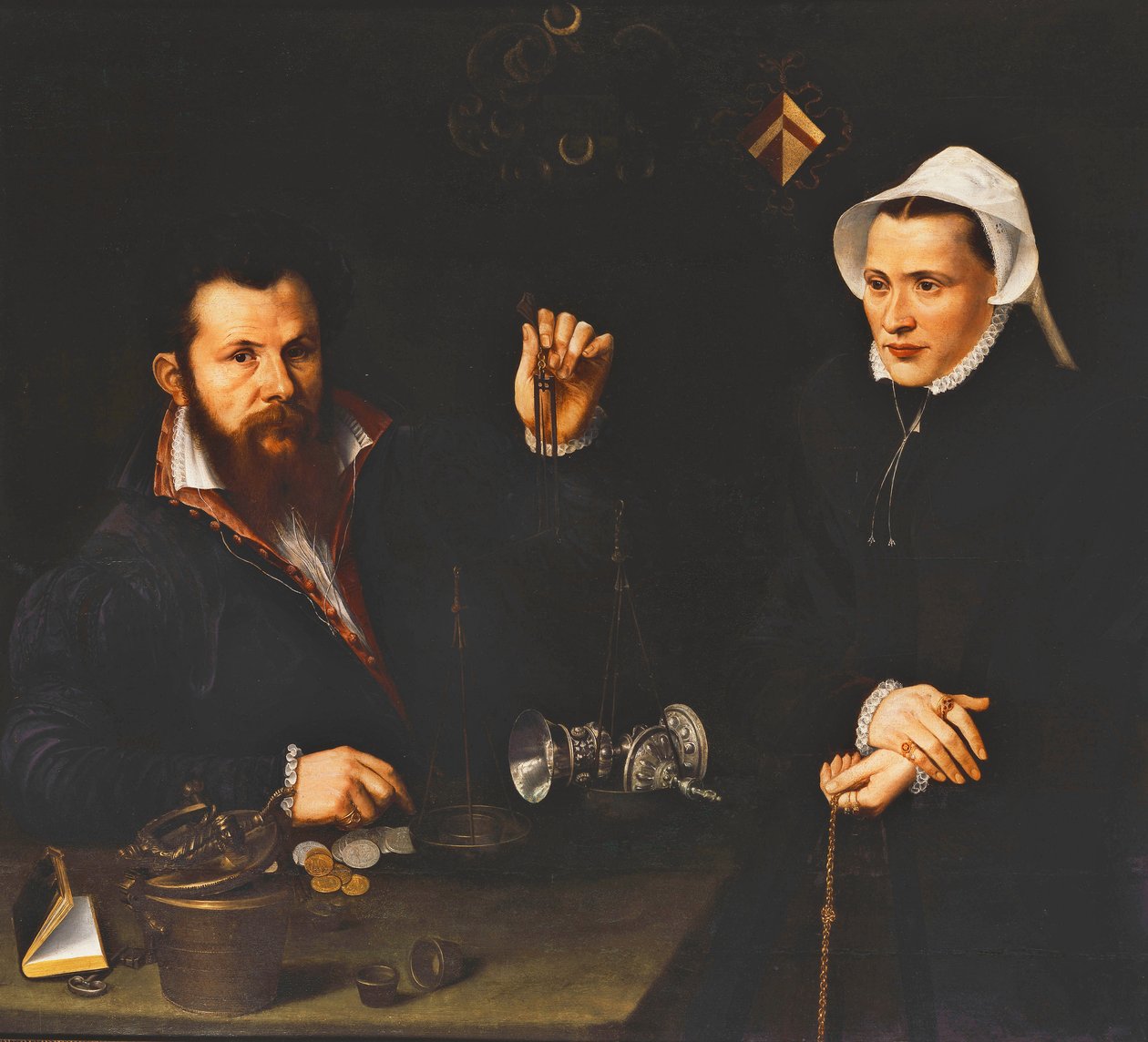 Retrato de un maestro Essai y su esposa, medio cuerpo, c.1561-7 de Nicolas Neufchatel