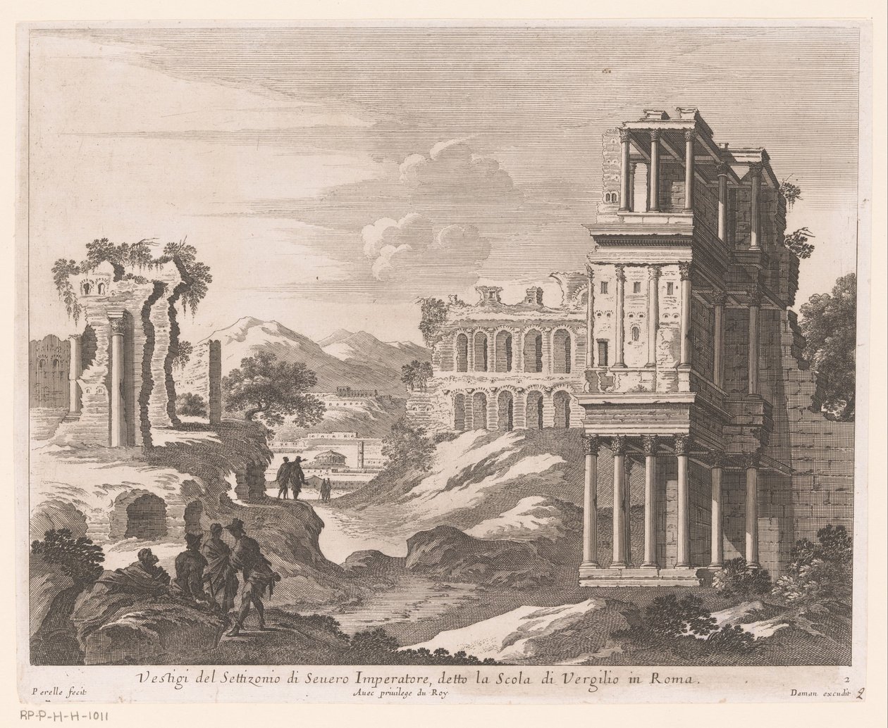 Vista de las ruinas del Settizonio Vestigi del Settizonio di Severo Imperatore (título sobre objeto) de Nicolas Perelle
