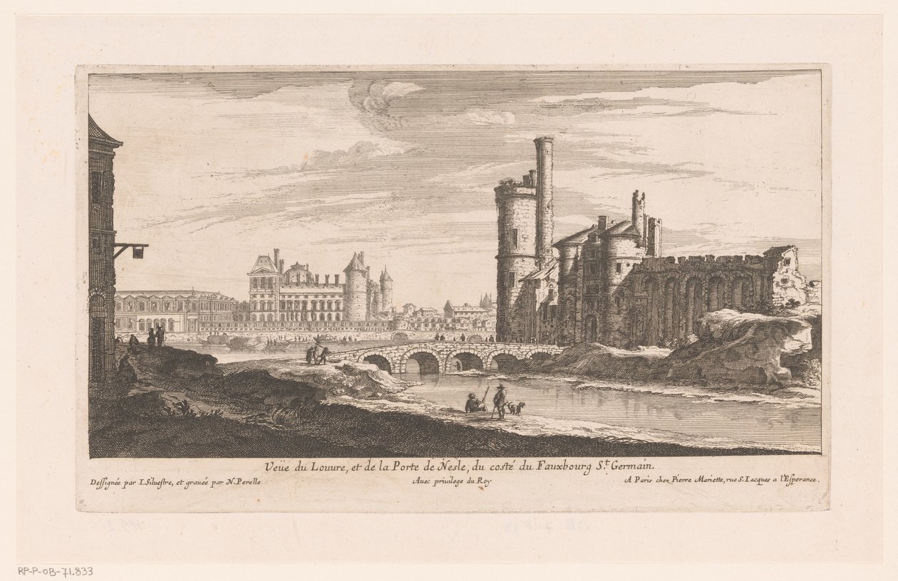 vista del louvre Veue du Louvre et de la Porte de Nesle (...) (título sobre objeto) de Nicolas Perelle