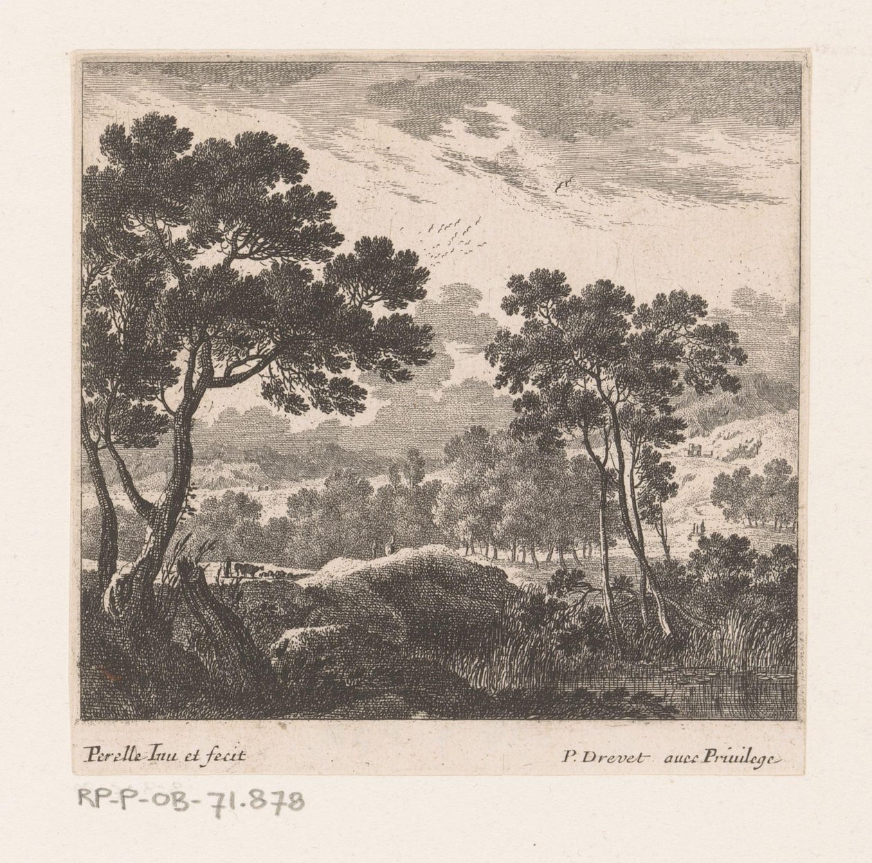 Paisaje con árboles y lago de Nicolas Perelle