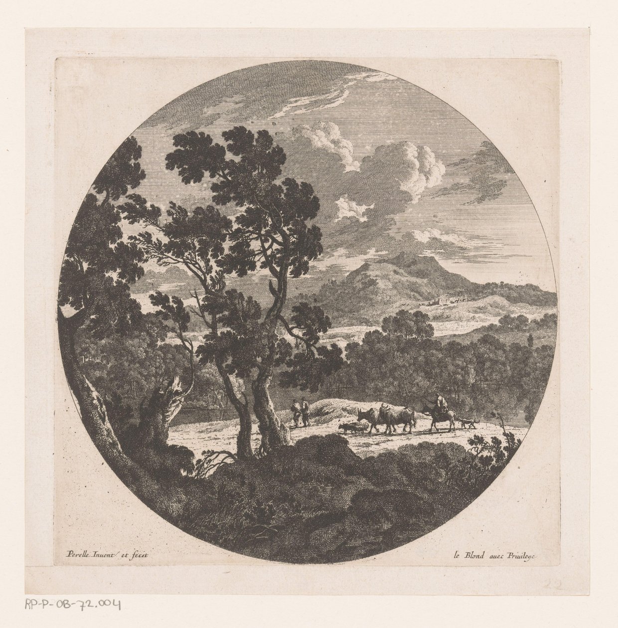 paisaje con pastor con rebaño de Nicolas Perelle