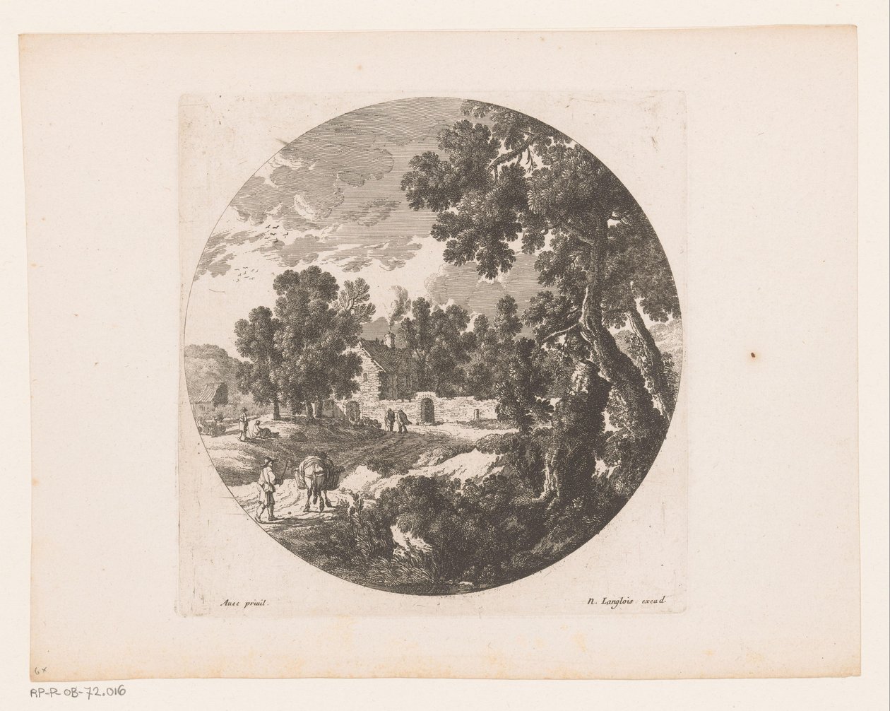 Paisaje con pastores y ganado en casa. de Nicolas Perelle