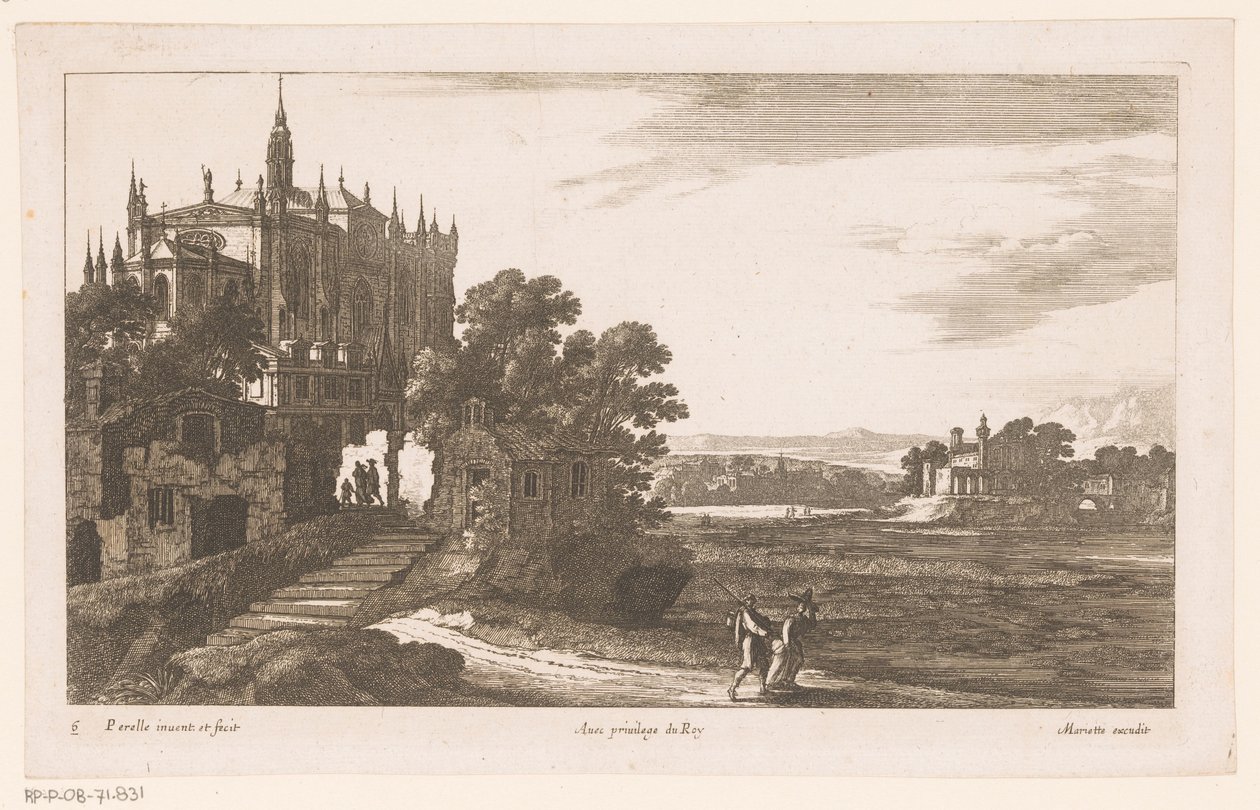 paisaje con catedral de Nicolas Perelle