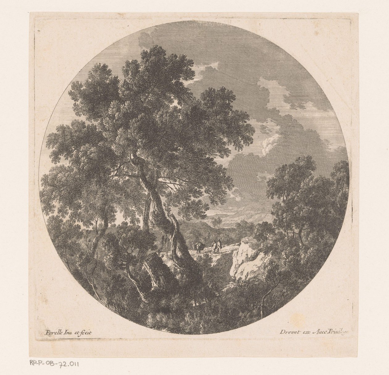Paisaje con dos figuras caminando detrás de una bestia de carga. de Nicolas Perelle