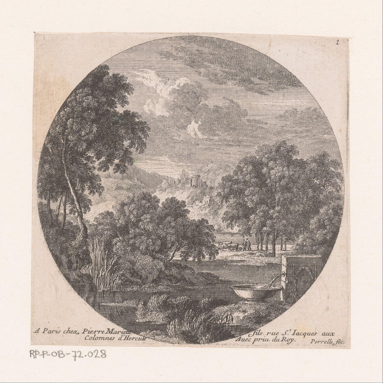 paisaje de río con fuente de Nicolas Perelle