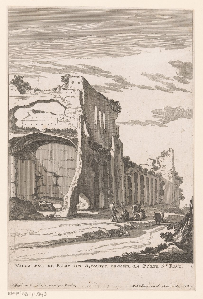 Ruinas de un acueducto en Roma Vieux Mur de Rome dit Aquaduc proche la Porte St. Paul (título sobre el objeto) de Nicolas Perelle