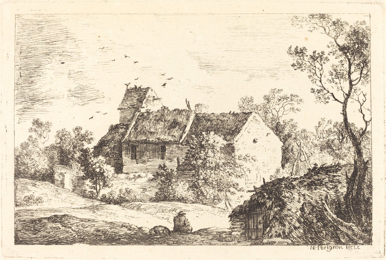 Casa con Palomar en un Paisaje Ondulado de Nicolas Perignon