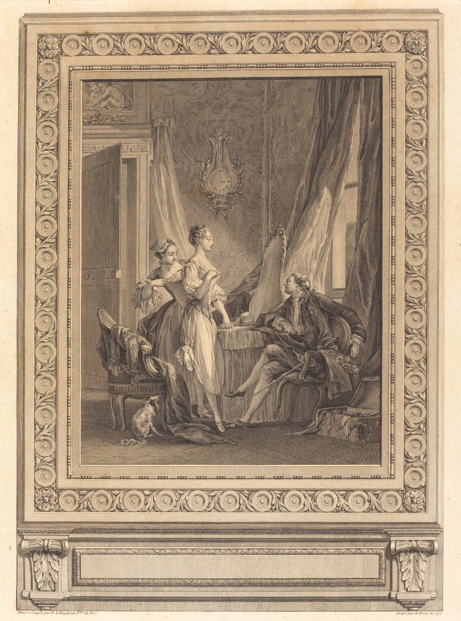 El tocador de Nicolas Ponce after Pierre Antoine Baudouin with border by Charles Nicolas Cochin II