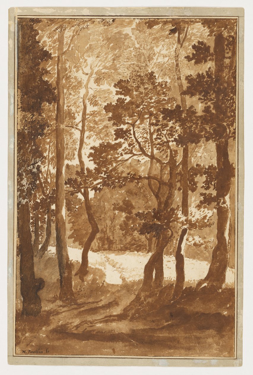 Ein Pfad, der in eine Waldlichtung führt de Nicolas Poussin