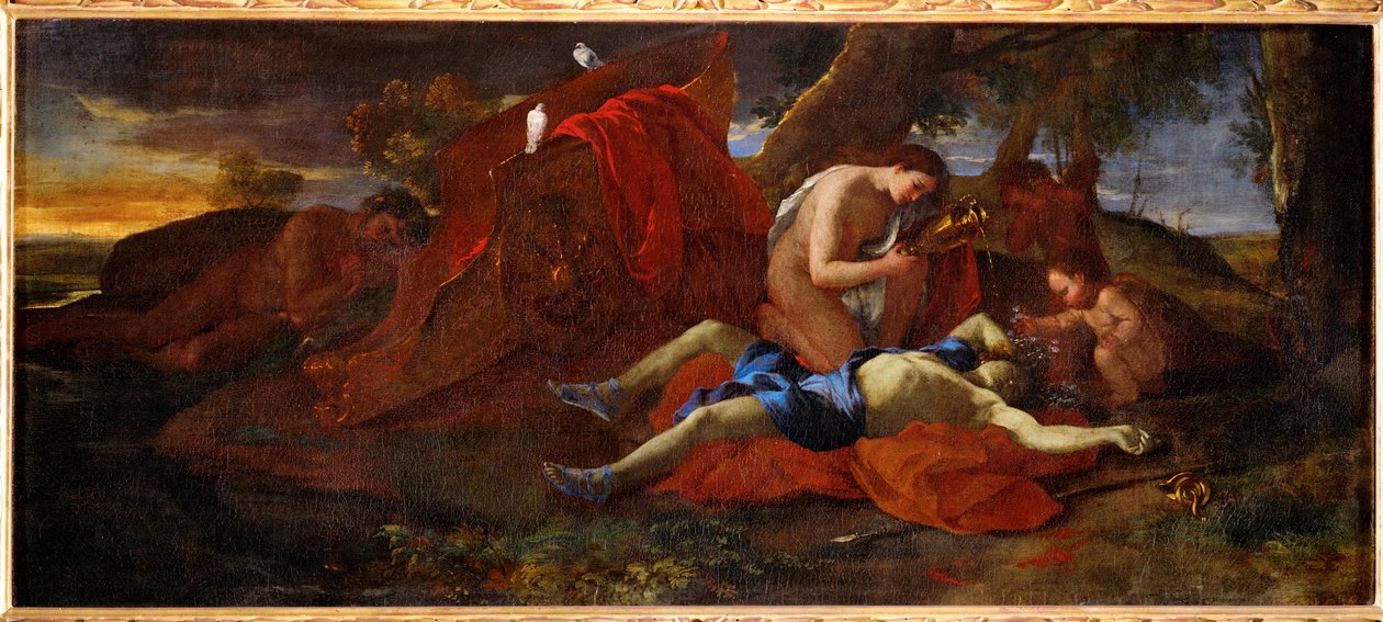 Adonis pleure par Venus - Venus lamenta la muerte de Adonis (pintura sobre lienzo) de Nicolas Poussin