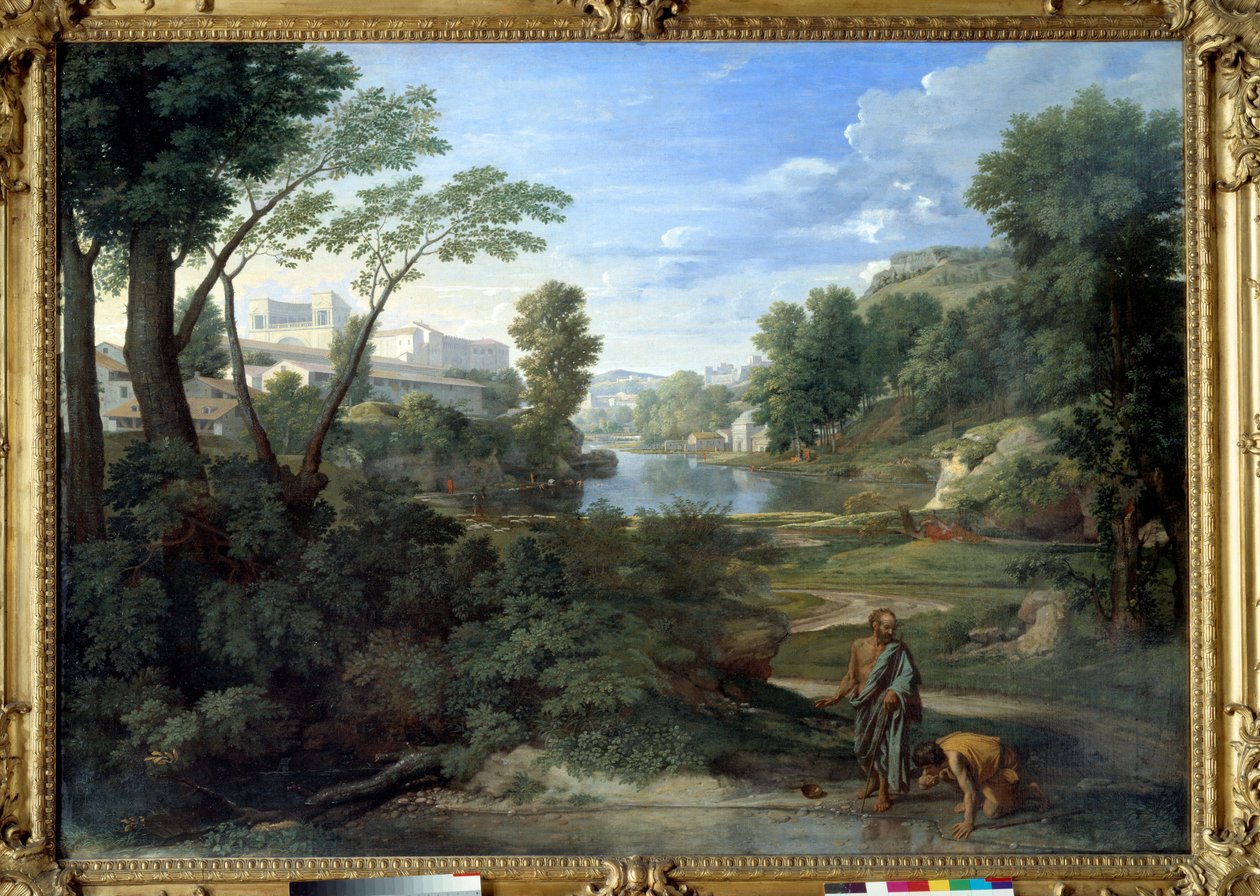 Diógenes arrojando su escudilla. Pintura de Nicolas Poussin de Nicolas Poussin