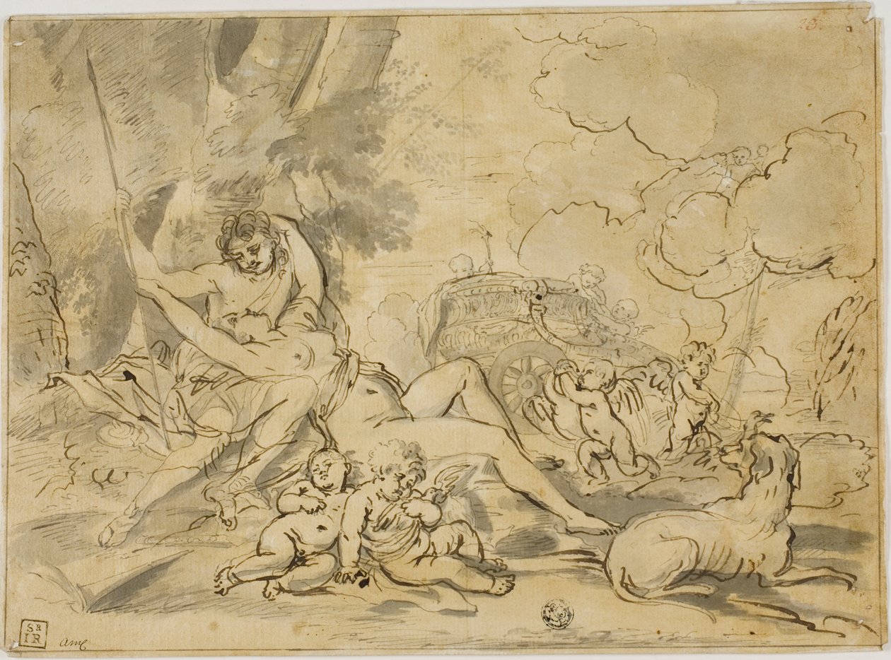 Figuras, carro y perro de Nicolas Poussin
