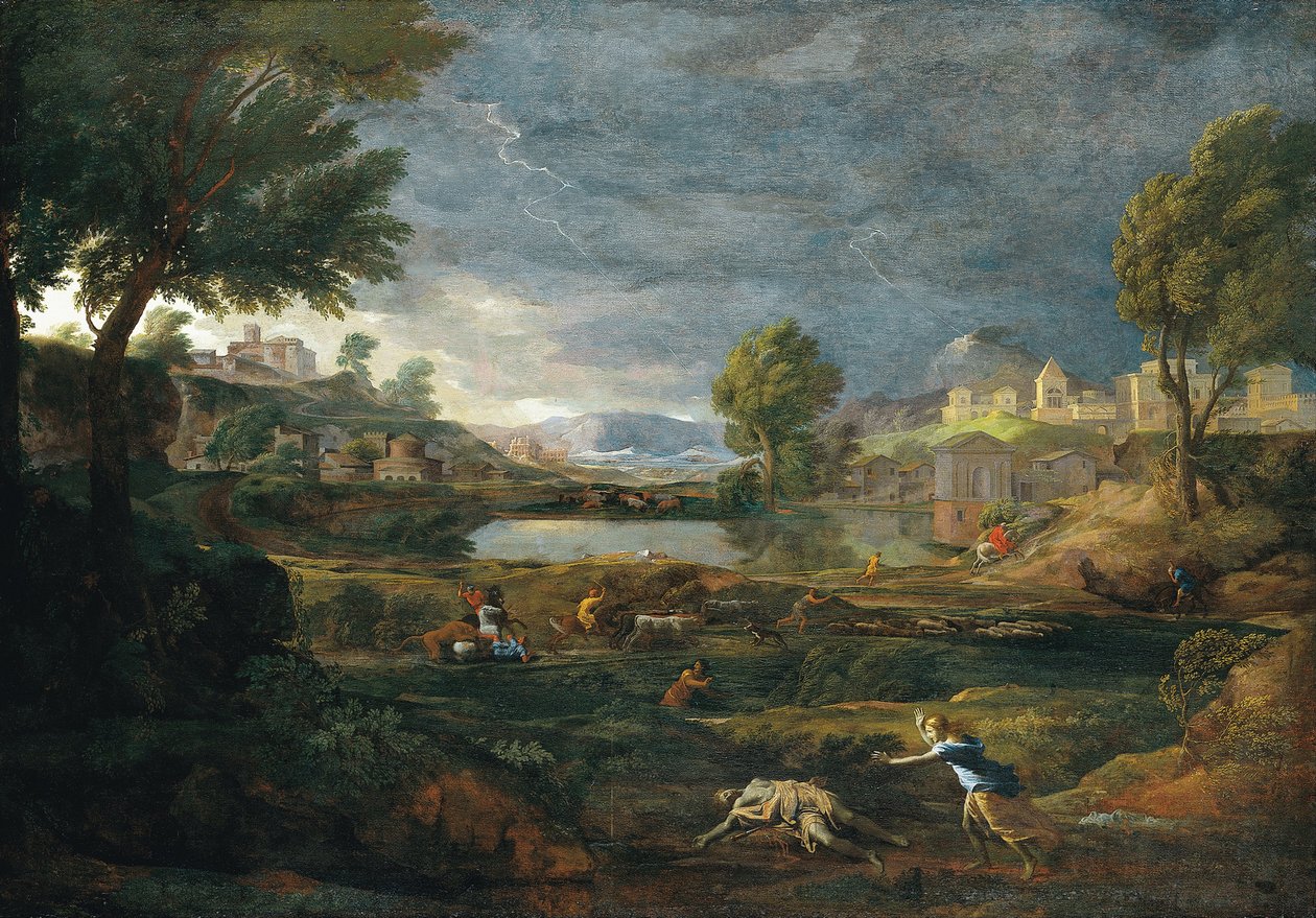 Paisaje durante una tormenta con Píramo y Tisbe de Nicolas Poussin