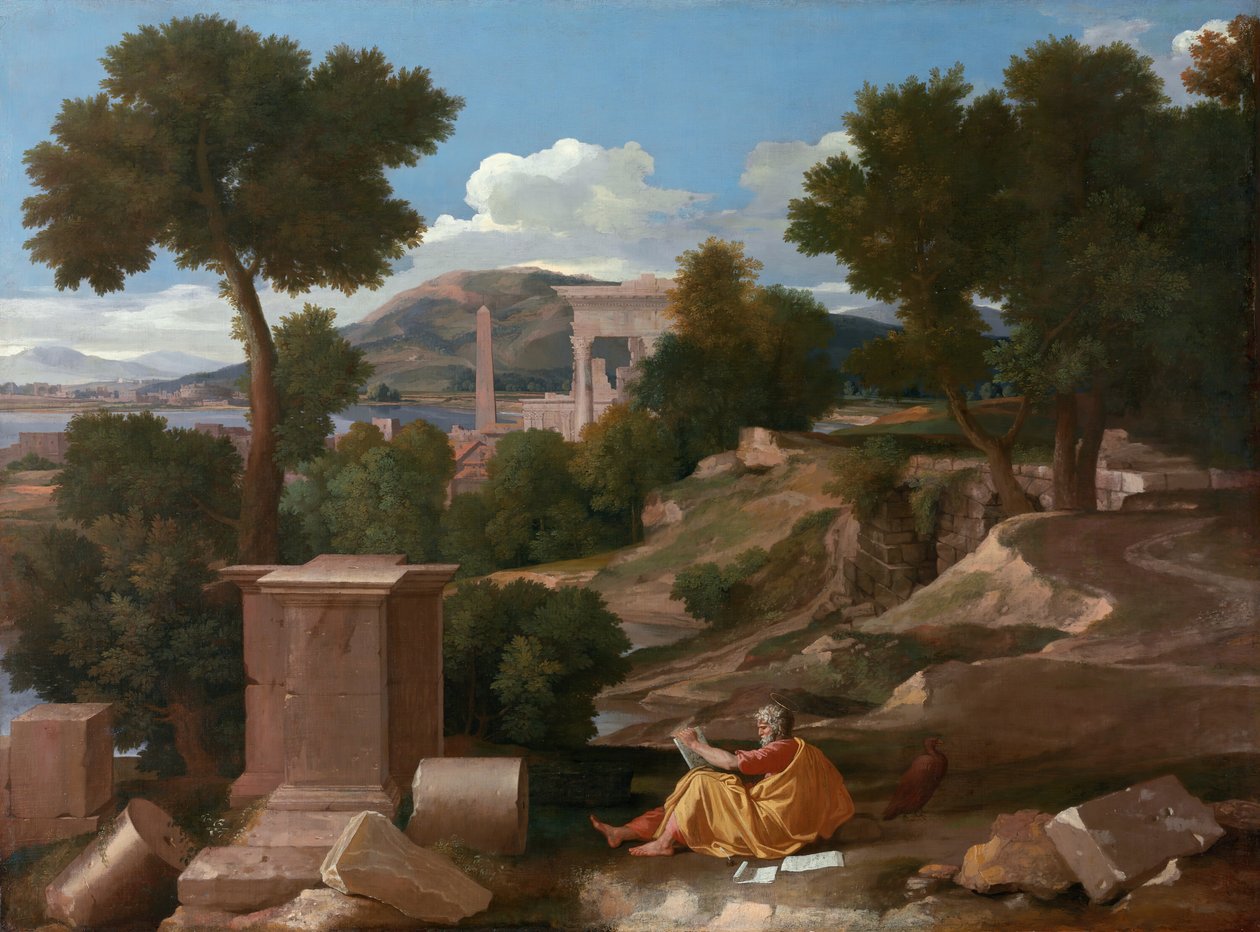 Paisaje con San Juan en Patmos, 1640 de Nicolas Poussin