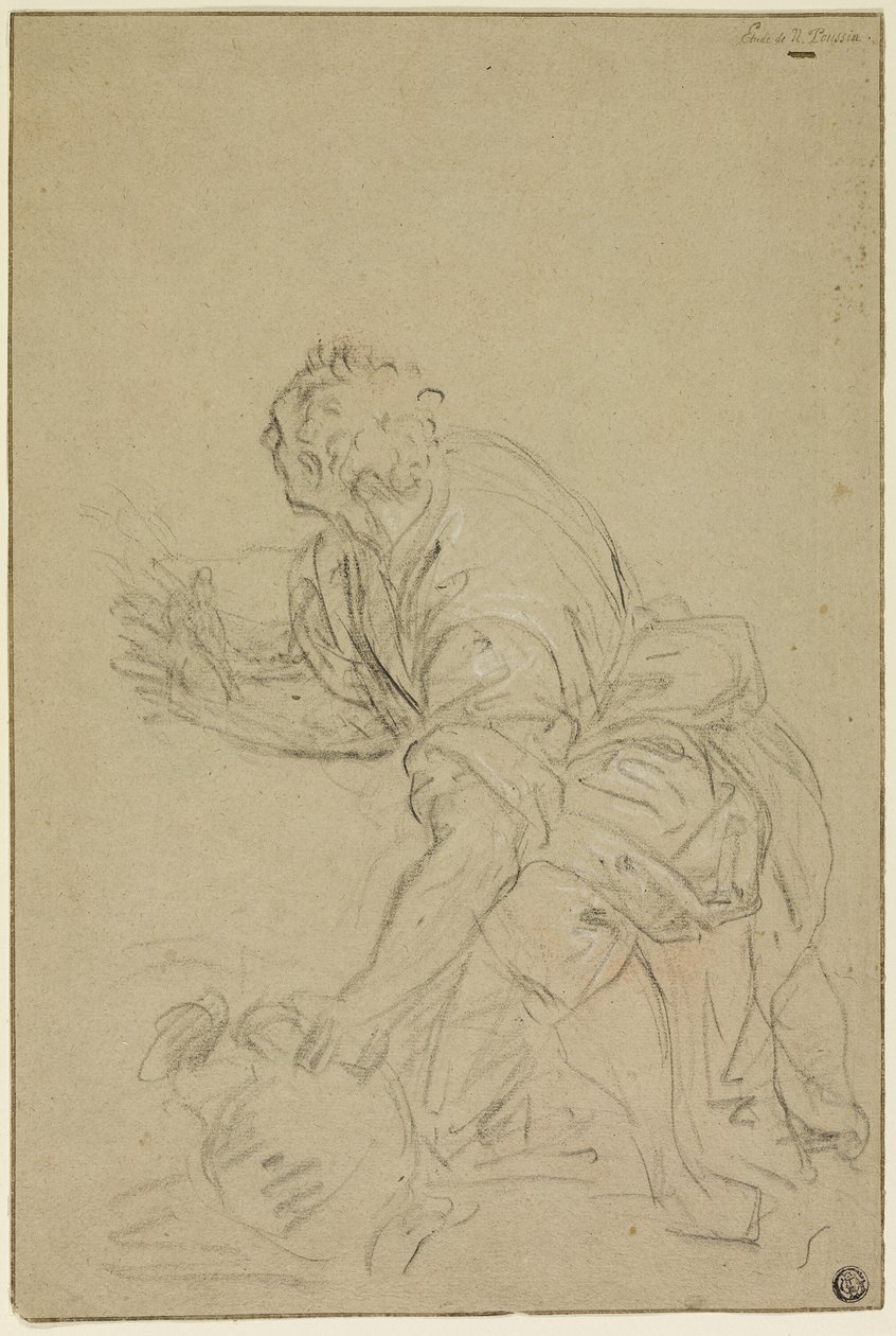 Hombre arrodillado con jarra (anverso); hombre de pie (reverso) de Nicolas Poussin