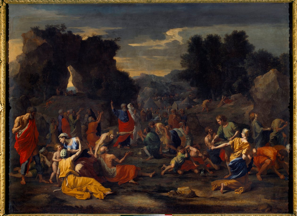 Los israelitas recogiendo maná en el desierto de Nicolas Poussin
