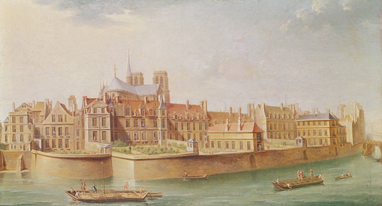 Casas en el Claustro de Notre-Dame, París de Nicolas Raguenet