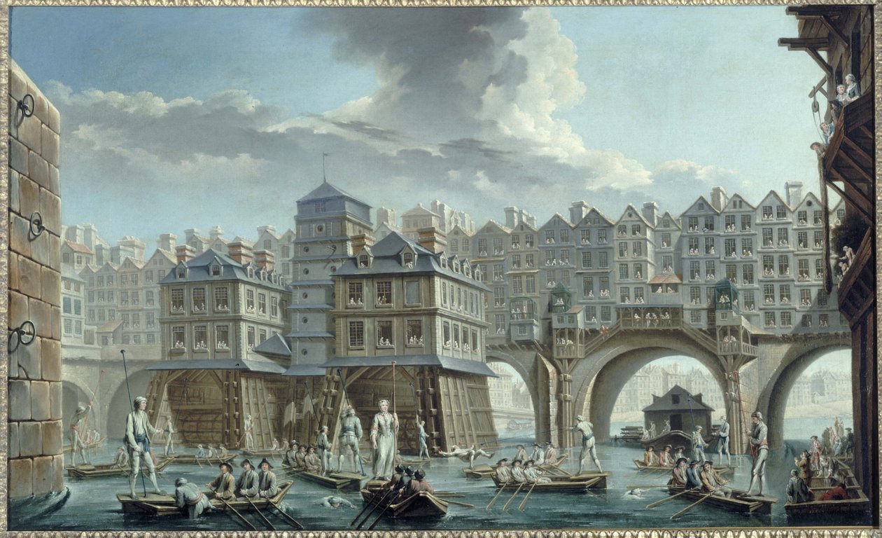 Justa de marineros, entre el Puente de Notre-Dame y el Puente del Cambio de Nicolas Raguenet