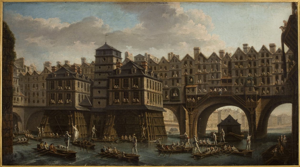 La justa de los marineros, entre el Puente de Notre-Dame y el Puente del Cambio de Nicolas Raguenet