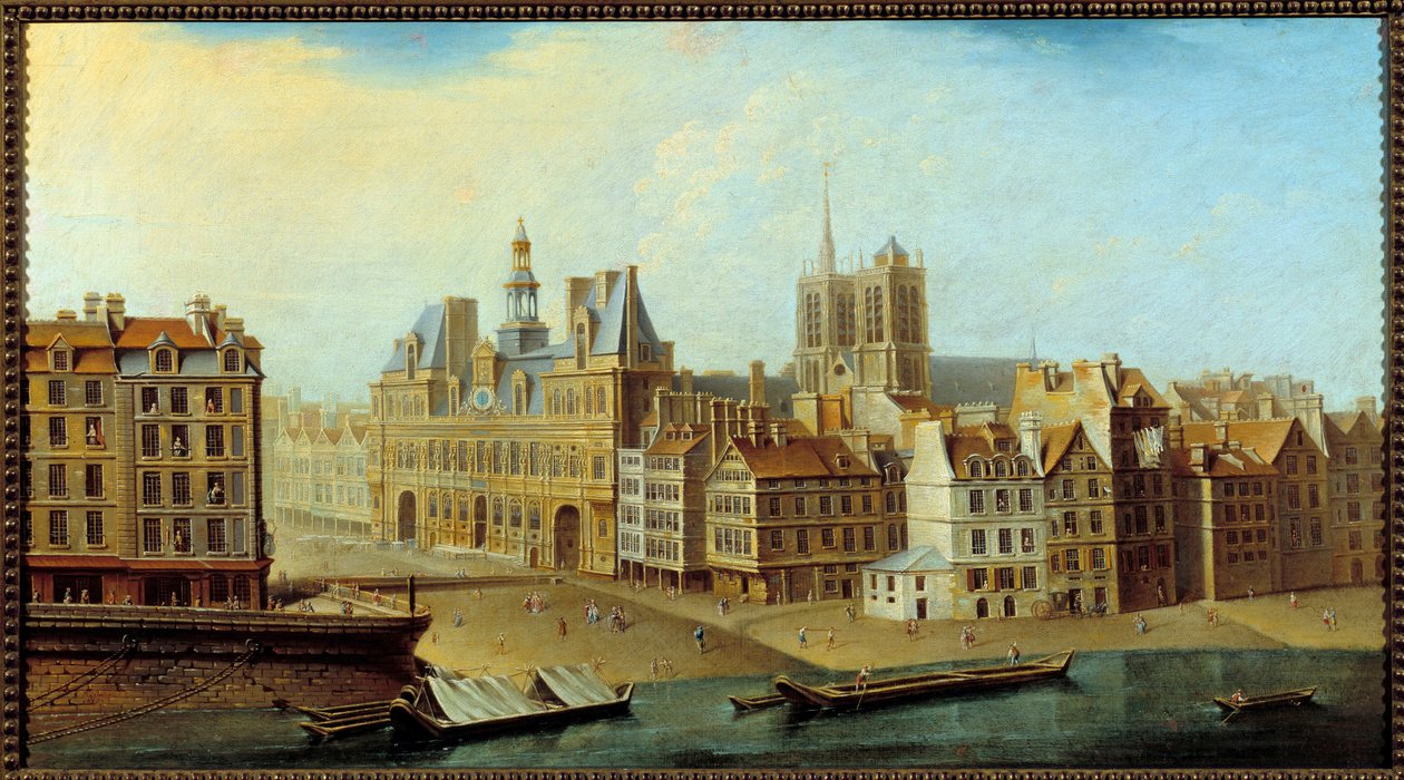 Vista del Hotel de Ville y la Plaza de Greve en París en 1750 de Nicolas Raguenet