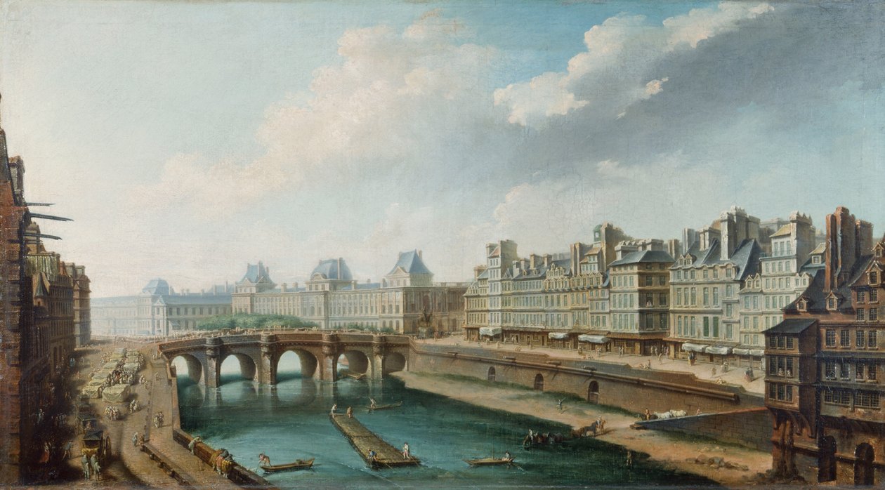 Vista del palacio del Louvre, del puente Nuevo y del muelle de Orfevres desde el muelle de los Grandes Agustinos, hacia 1760 (óleo sobre lienzo) de Nicolas Raguenet
