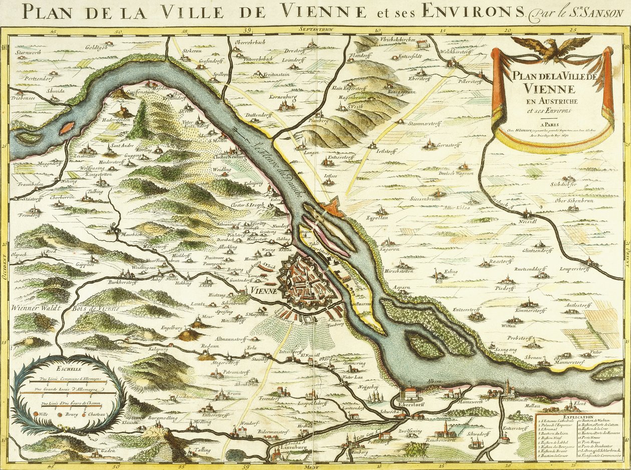 Mapa de la ciudad de Viena, 1692 de Nicolas Sanson DAbbeville
