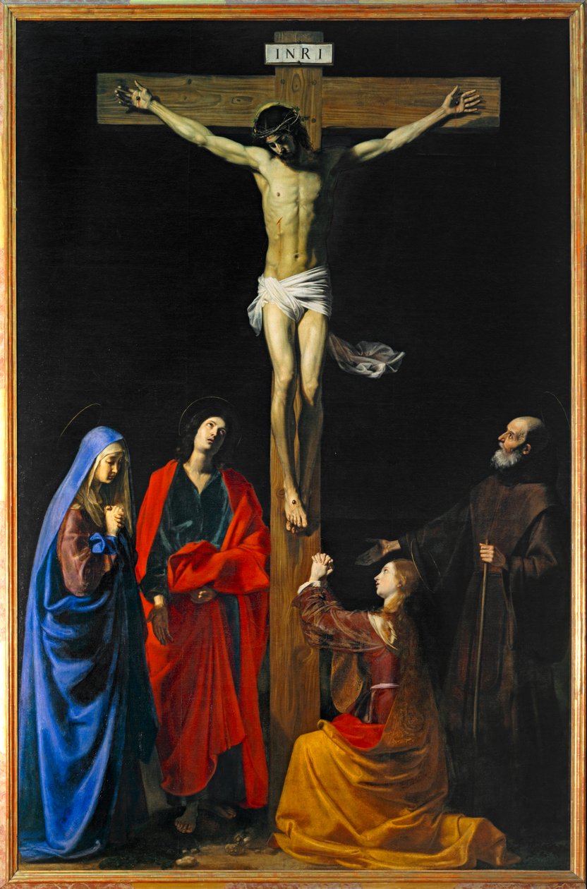 Cristo en la Cruz, Virgen María, Magdalena, santos Juan y Francisco de Paula - Cristo en la Cruz, Virgen María, santos María Magdalena ... de Nicolas Tournier